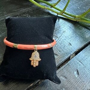 Enamel Gold and Coral Hamsa Bracelet